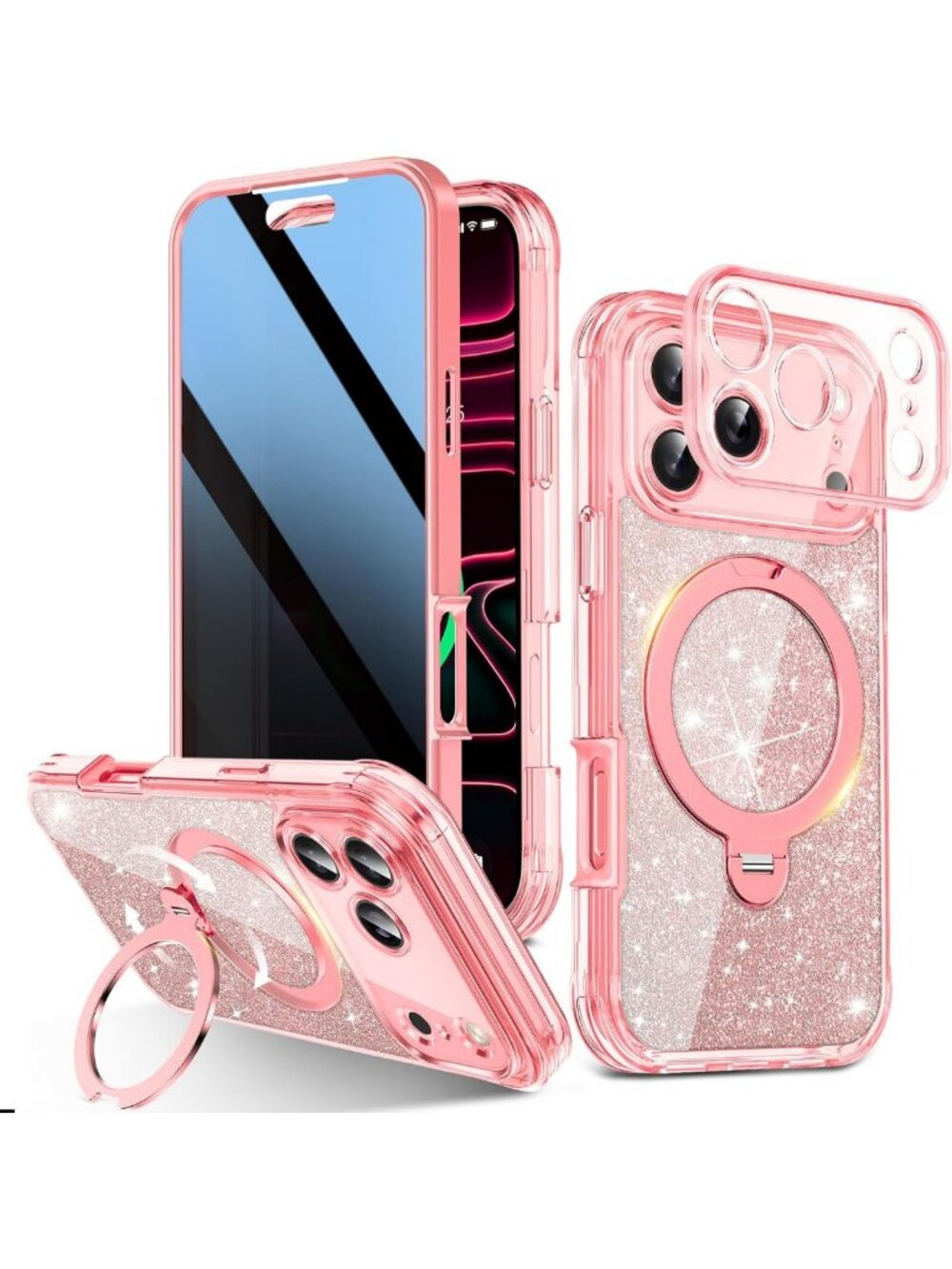 360° Spin Stand Privacy Case for iPhone 17 Pro Max - Stylish Pink Design